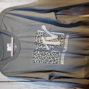 MTV Gray/green Sweatshirt with Leopard Logo - L